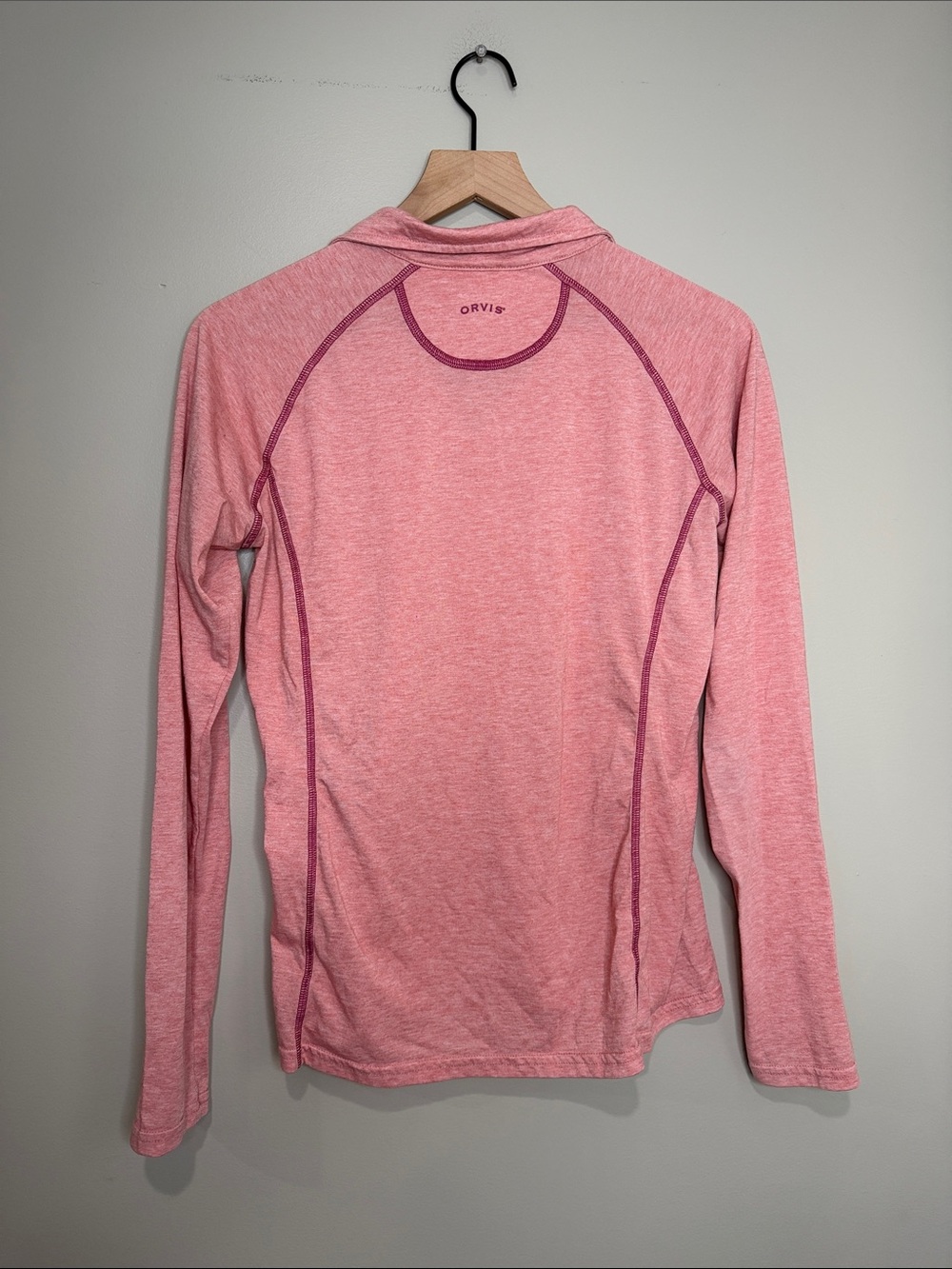 2 Orvis Trout Bum Quarter-Zip Performance Top - Gray & Coral Small - Picture 4 of 6